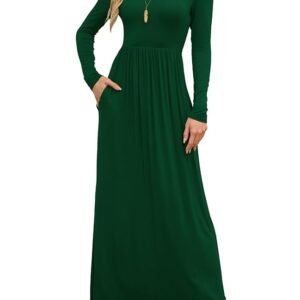 Women's Long Sleeve Long Maxi Fall Casual Dresses Dark Green Medium