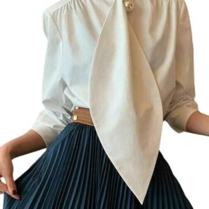 Women's Long Sleeve Button Down Tie Neck Blouse Dressy Casual Formal Office Work Shirt Tops
