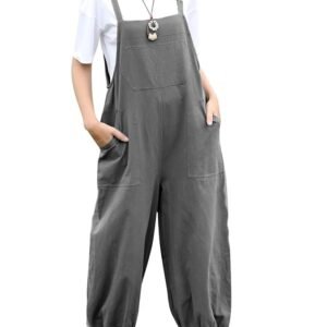 Women Casual Loose Long Bib Pants Wide Leg Jumpsuits Baggy Cotton Rompers Overalls with Pockets PZZ