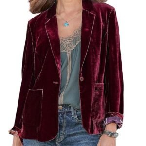 Casual 1 Button Velvet Jacket Women Velvet Cardigan Blazer Office Work Short Coat Suit Jacket with Pocket