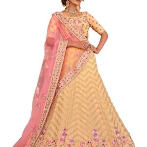 Yellow Color Georgette Material Thread And Stone Work Lehenga For Women