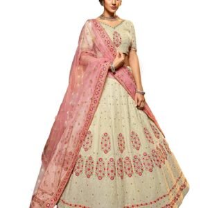 White Color Resham And Sequins Base Flared Lehenga Choli Choli For Women