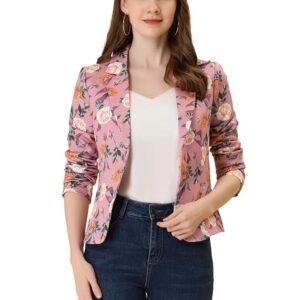 Women's Long Sleeve Notch Lapel Open-Front Allover Printed Casual Blazer Jacket