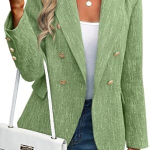Women's Tweed Blazers Business Casual - Long Sleeve Double Breasted Jackets Open Front Work Suits