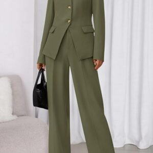Two Piece Set for Women Fall Fashion 2026 Business Casual Long Sleeve Blazer Jackets Wide Leg Pant Suits Pockets
