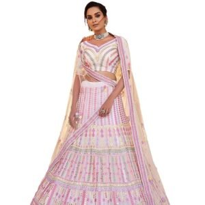 White Color Organza Material Thread Work Lehenga Choli For Women