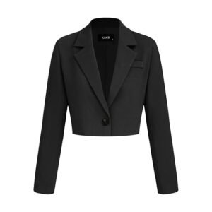 Womens Blazer Cropped Business Casual Open Front Long Sleeve Suit Work Office Blazer Jacket