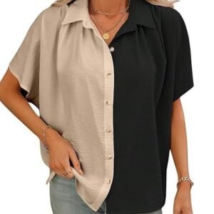 Shirts for Women – Korean Style Short Sleeve Oversized Button Down | Plus Size Workwear Top for Office & Casual Wear (Available in Plus Size)