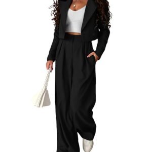 Business Casual Outfits for Women 2025 Fall 2 Piece Cropped Blazer Jackets Wide Leg Pants Suit Sets Work Clothes