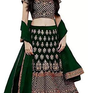 Women's Banarasi Jacquard Silk Special Semi-Stitched Heavy Lehenga Choli with Banarasi Dupatta (Green, Free Size)