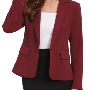 Blazers for Women Business Casual Long Sleeve One Button Pockets Suit Jackets Work Office Blazer with Shoulder Pads