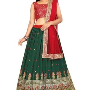 Women's Semi-stitched Green Georgette cancan Sequins embroidery Lehenga Choli and Dupatta & Handmade Latkan