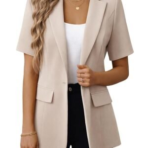 2026 Summer Women's Short Sleeve Blazer Jacket - Open Front Lightweight Fully-Lined Work Office Casual Pocket Suit