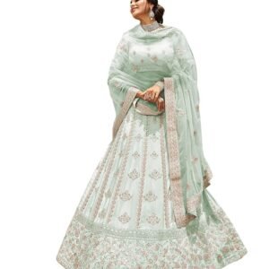 Sea Green Color Crepe Fabric Gota And Stone Work Lehenga For Women