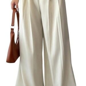Solid High Waist Straight Korean Loose Pleated Wide Leg Trouser for Women's & Girl's