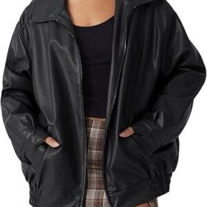 Womens Oversized Leather Jackets Fall Fashion Motorcycle Coats Winter Outfits Clothes Y2k Tops
