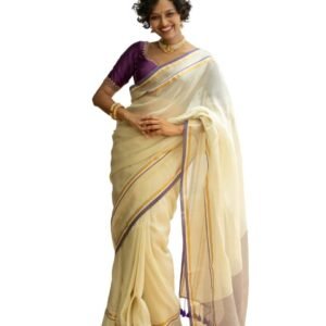 Cotton Zari Saree 5.5 M - Gold, White