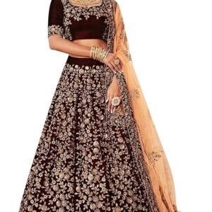 Women's Velvet Lehenga Choli With Dupatta (MAROON_ZCDE7701_Unstitched)