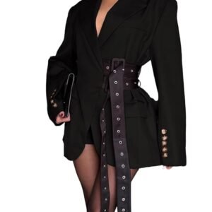 Blazer Dress for Women Casual Long Sleeve Oversized Blazer Coats Autumn Work Office Suit Jackets with Belts
