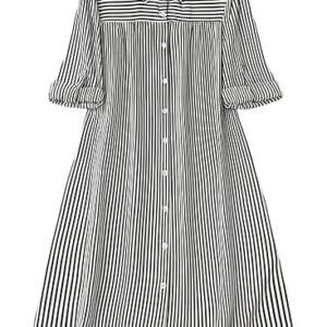 Women's Black & White Vertical Striped Shirt Dress| Comfortable Relaxed Fit Summer Dress