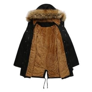 Women's Long Velvet Cotton Coat | Winter Hooded Jacket with Fur Collar | Warm Solid Color Commuter Style